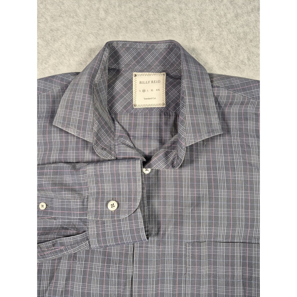 Billy Reid Shirt Mens Medium Blue Plaid Standard Cut Long Sleeve Button Up